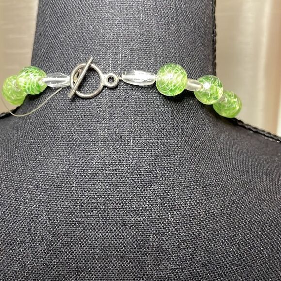 Mint Green Beaded Floral Pendant Necklace – Handmade Statement Piece - Picture 3 of 5